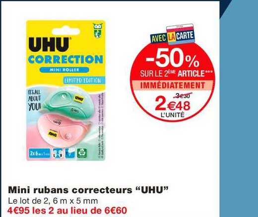 mini rubans correcteurs uhu -50% sur le 2ème article immédiatement