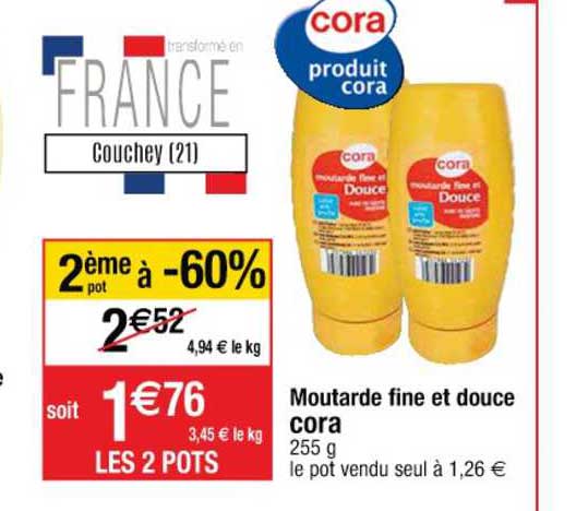 Moutarde Fine Et Douce Cora 2ème Pot à -60%