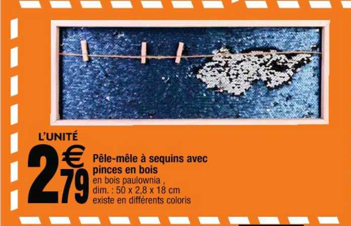 pêle mêle à sequins avec pinces en bois