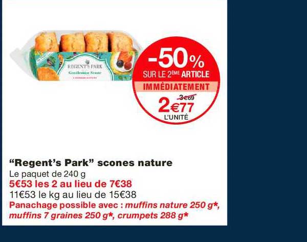 regent's park scones natures -50% sur le 2ème article immédiatement