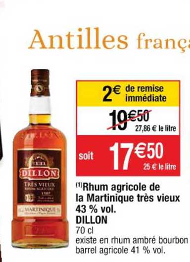 rhum agricole de la martinique très vieux 43% vol. dillon