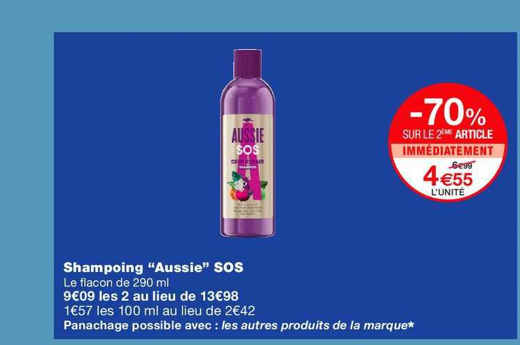 shampooing aussie sos -70% sur le 2ème article immédiatement