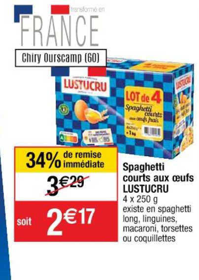 spaghetti courts aux œufs lustucru 34% de remise immédiate