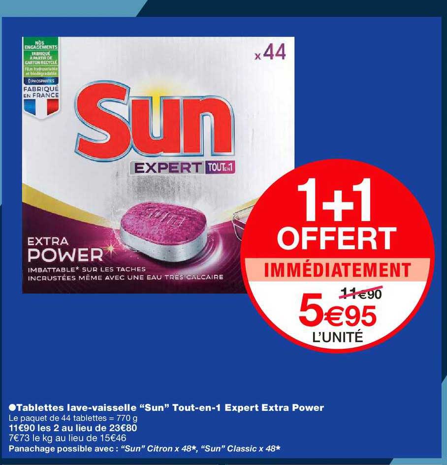 tablettes lave vaisselle sun tout en 1 expert extra power 1+1 offert