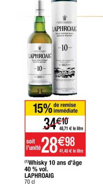 whisky 10 ans d'âge 40% vol. laphroaig 15% de remise immédiate