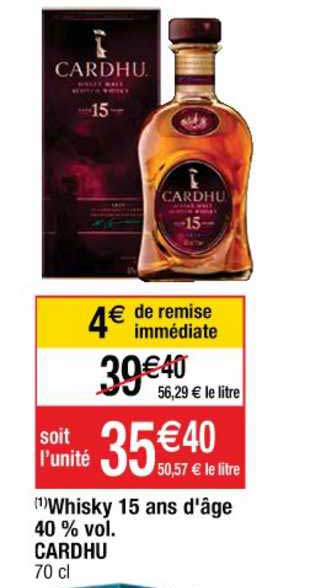 whisky 15 ans d'âge 40% vol. cardhu