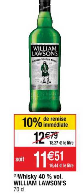 whisky 40% vol. william lawson's 10% de remise immédiate
