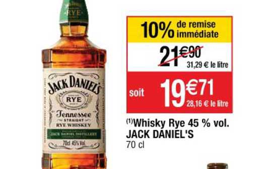 whisky rye 45% vol. jack daniel's 10% de remise immédiate
