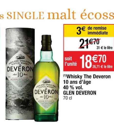 whisky the deveron 10 ans d'âge 40% vol. glen deveron