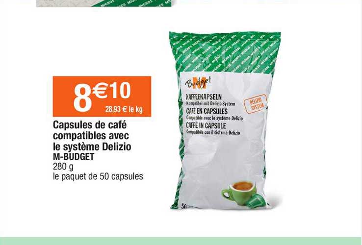 capsules de café compatibles avec le système delizio m-budget