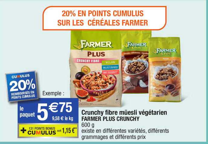 crunchy fibre müesli végétarien farmer plus crunchy