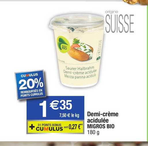 demi-crème acidulée migros bio