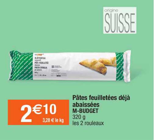 pâtes feuilletées déja abaissées m-budget
