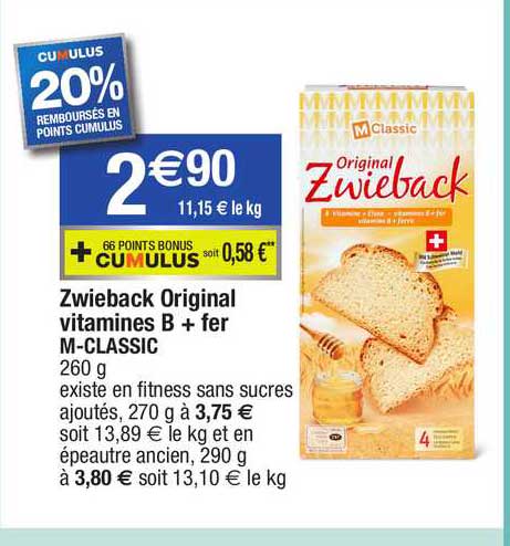 zwieback original vitamines b + fer m-classic