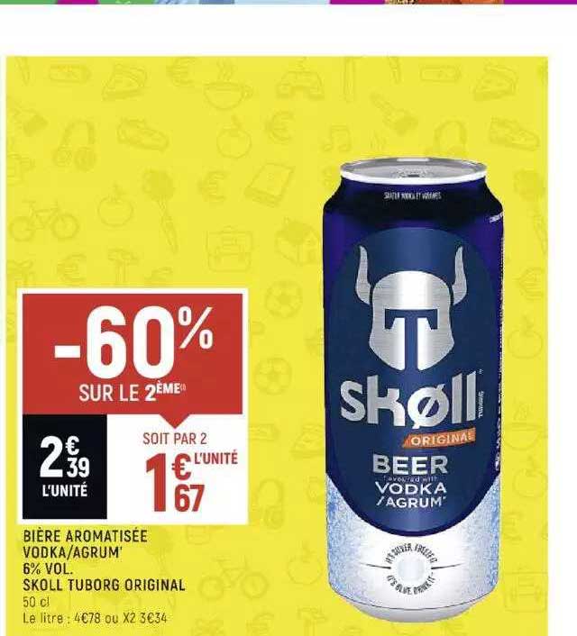 bière aromatisée vodka-agrum 6% vol. skoll tuborg original