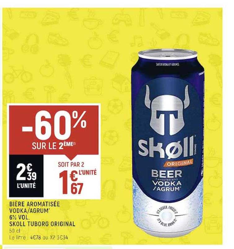 bière aromatisée vodka-agrum 6% vol. skoll tuborg original