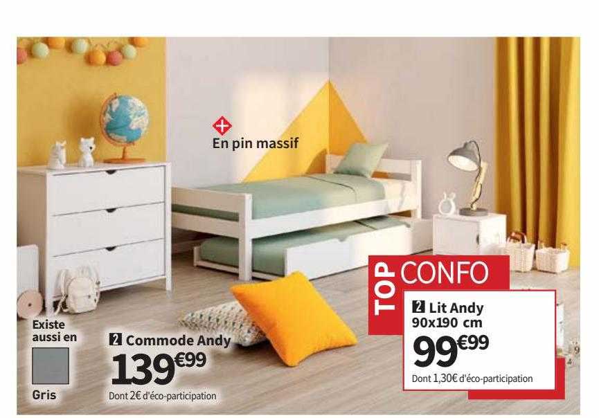 commode andy, lit andy 90x190 cm