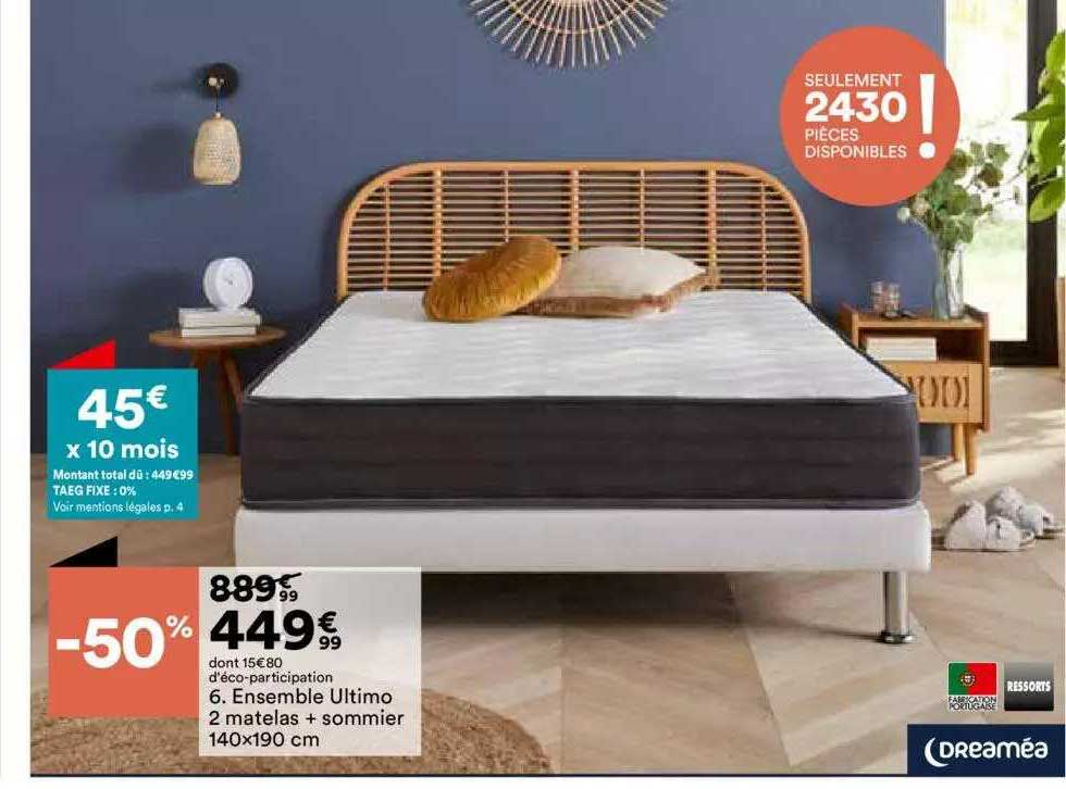 ensemble ultimo 2 matela + sommier 140x190 cm dreaméa