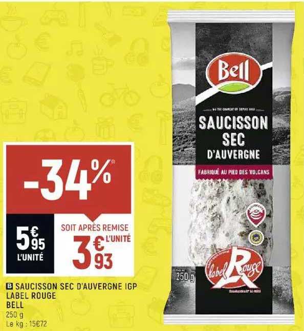 Saucisson Sec D'auvergne Igp Label Rouge Bell