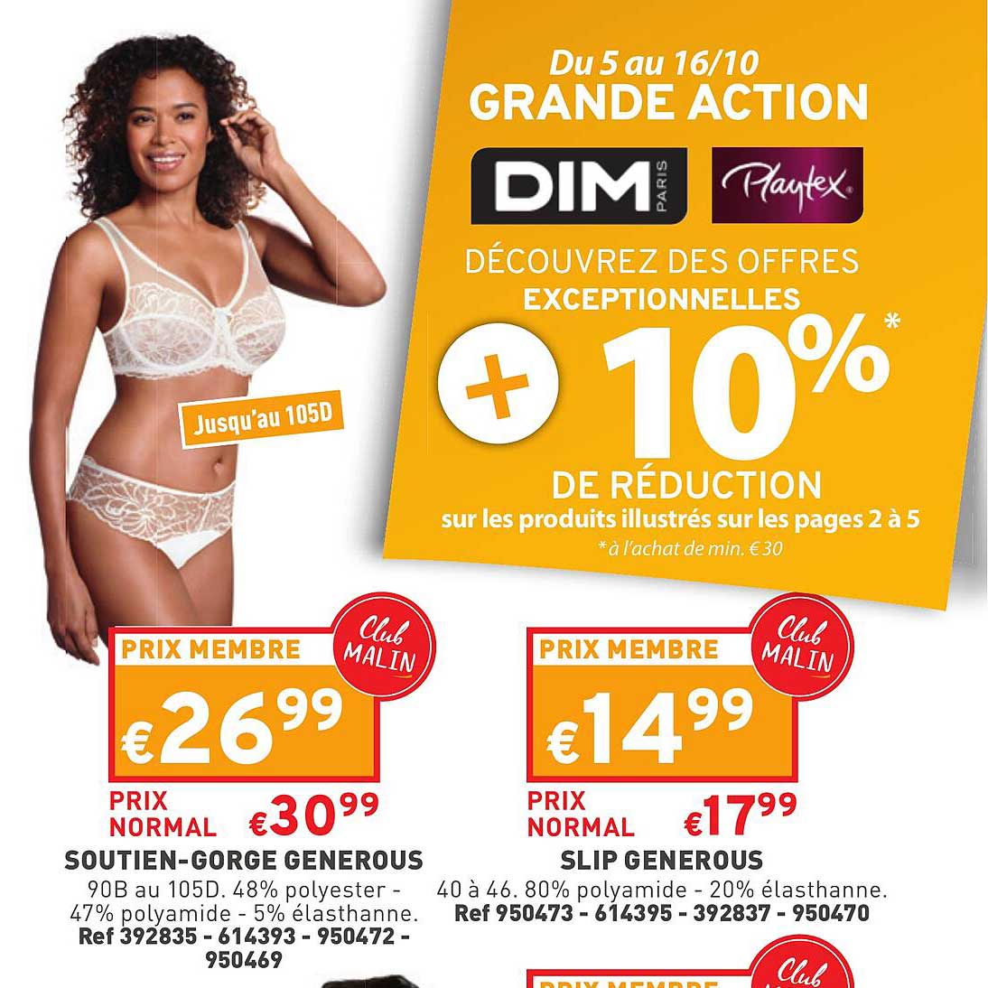 soutien-gorge generous, slip generous dim, playtex