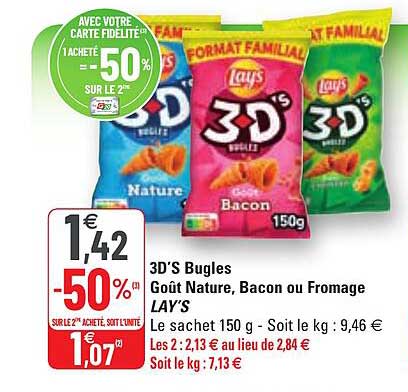 3d's Bugles Goût Nature, Bacon Ou Fromage Lay's
