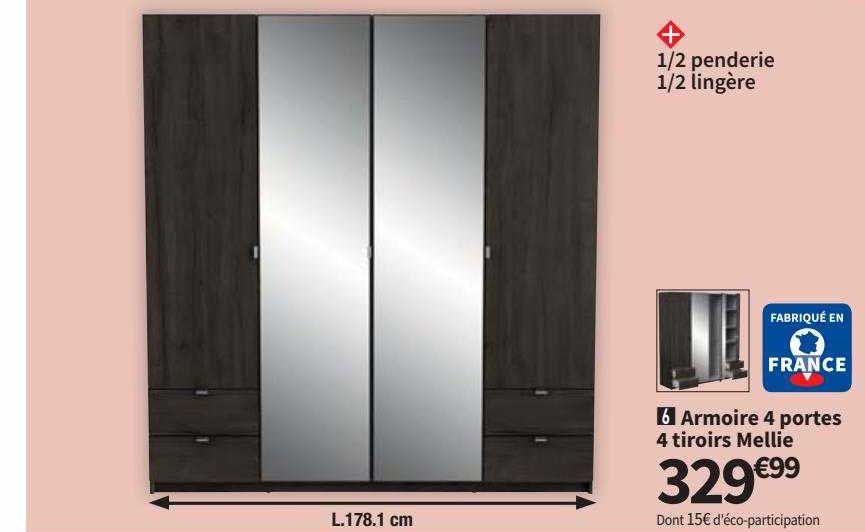 Armoire 4 Portes 4 Tiroirs Mellie