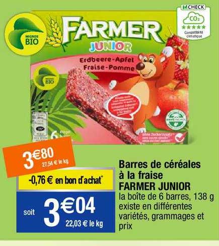 barres de céréales à la fraise farmer junior