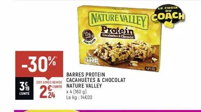 barres protein cacahuètes & chocolat nature valley