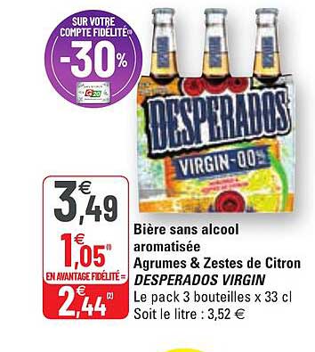 bière sans alcool aromatisée agrumes & zestes de citron desperados virgin