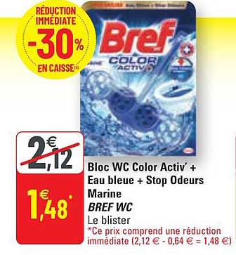 bloc wc color activ'+ eau bleu + stop odeurs marine bref wc