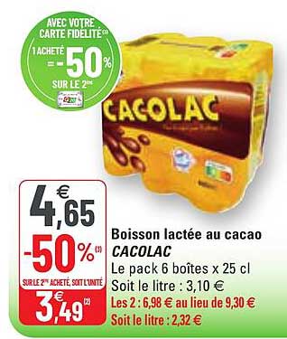 boisson lactée au cacao cacolac