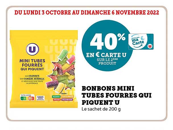 bonbons mini tubes fourrés qui piquent u