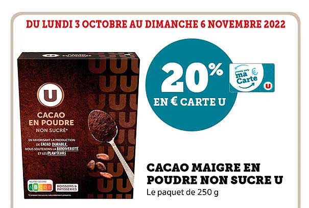 cacao maigre en poudre non sucre u