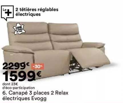 Canapé 3 Places 2 Relax électriques Evogg