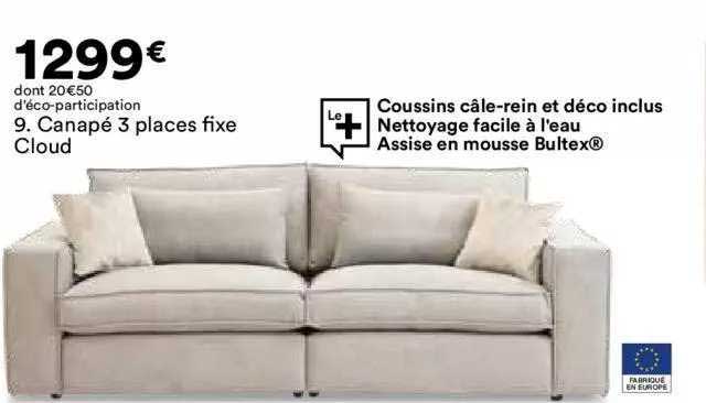 canapé 3 places fixe cloud