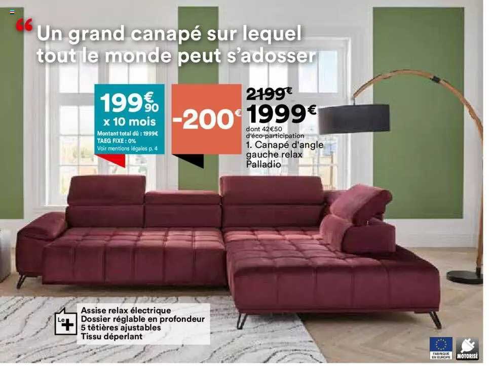 canapé d'angle gauche relax pelladio