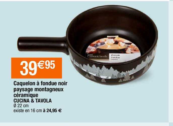 caquelon à fondue noir paysage montagneux céramique cucina & tavola