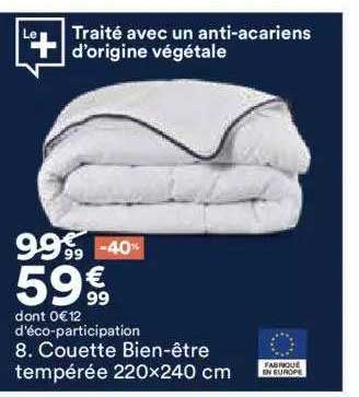 couette bien-être tempérée 220x240 cm