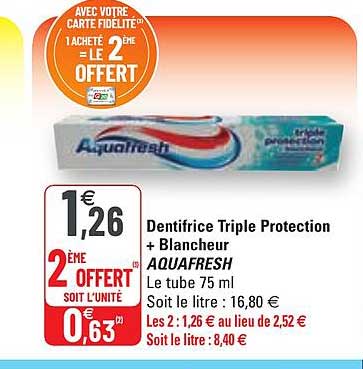 Dentifrice Triple Protection + Blancheur Aquafresh