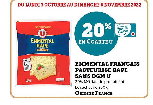 emmental français pasteurisé râpé sans ogm u