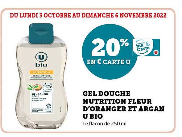 gel douche nutrition fleur d'oranger et argan u bio