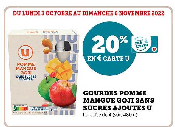 gourdes pomme mangue goji sans sucres ajoutés u