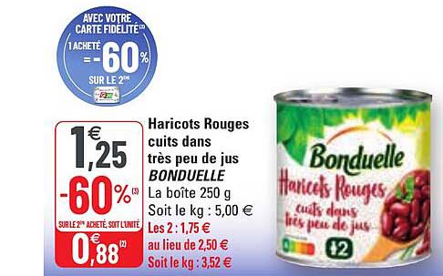 haricots rouges cuits dans très peu de jus bonduelle
