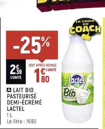 lait bio pasteurisé demi-écrémé lactel
