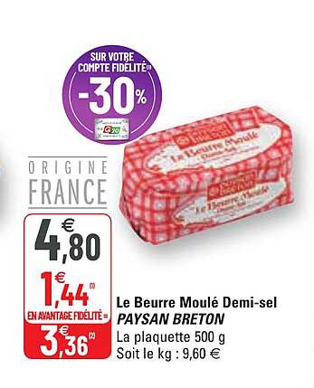 le beurre moulé demi-sel paysan breton