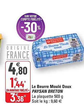 le beurre moulé doux paysan breton