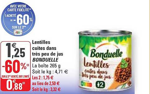 lentilles cuites dans très peu de jus bonduelle
