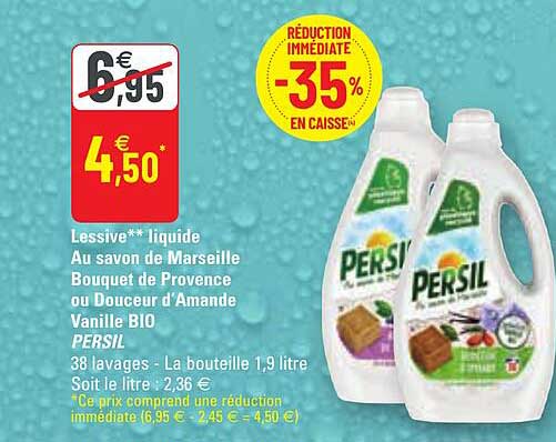 lessive liquide au savon de marseille bouquet de provence ou douceur d'amande vanille bio persil