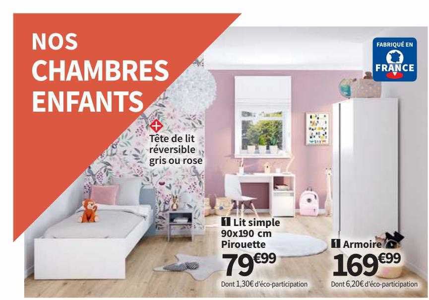 lit simple 90x190 cm pirouette, armoire