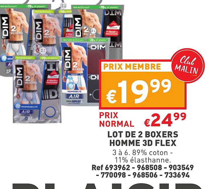 Lot De 2 Boxers Homme 3d Flex Dim